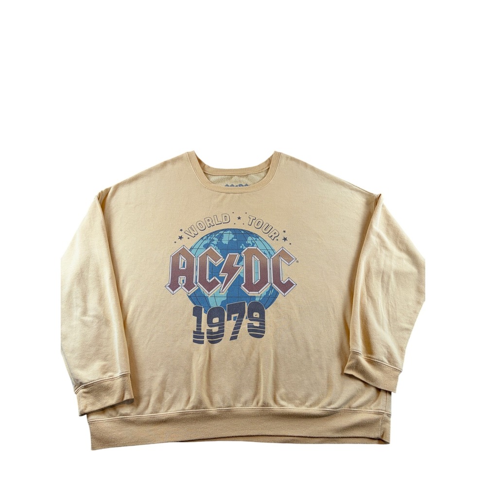 ACDC World Tour 1979 Graphic Sweatshirt Yellow XXL Oversized Band Pullover